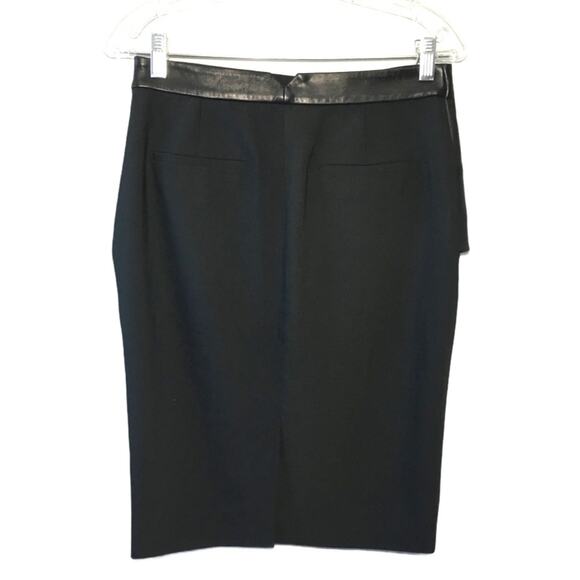 NWT Tibi Black Leather Trim Detail Pencil Skirt 2 - Picture 2 of 7